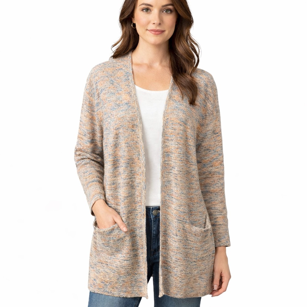 Madewell Long Cardigan S Cotton Blend Pockets Blue‎ Orange Confetti Knit Cozy